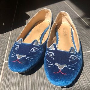 kitty face/moon and stars velvet ballet flats